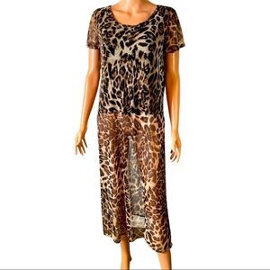 Cha Cha Vente Animal Print Sheer Maxi Tunic Top Sz Medium
